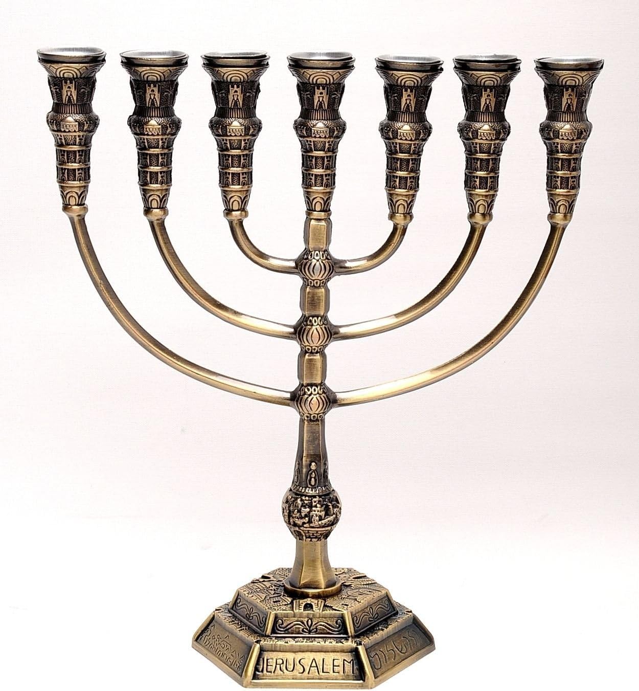 Medium Menorah in Bronze Plated From Holyland Jerusalem (Size 28 x 24 cm)