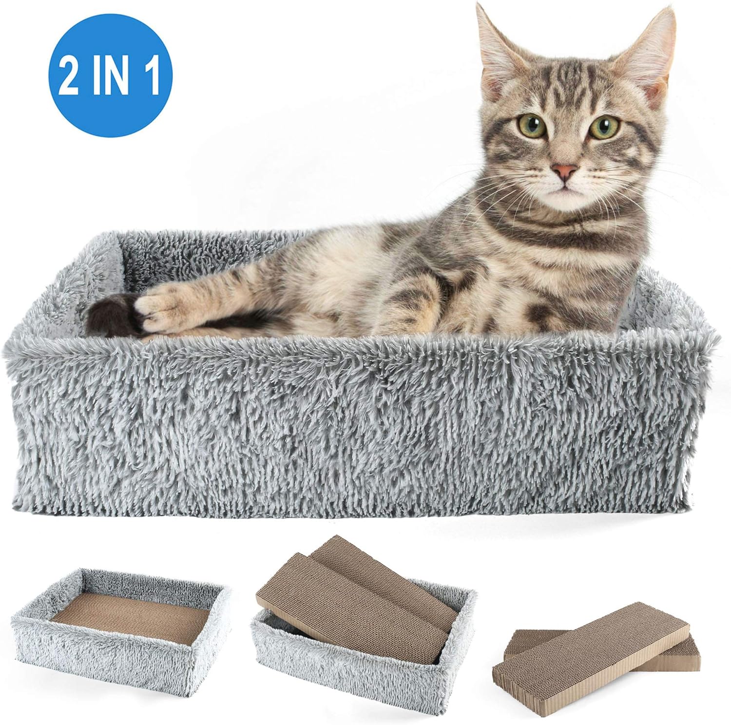 PrimePets 2 in 1 Cat Scratcher Lounge, Removable Cat Scratcher Carboard, Reversible Corrugated Cat Scratching Pads, Cat Scratch Sofa Bed Lounger, Catnip Included : Pet Supplies