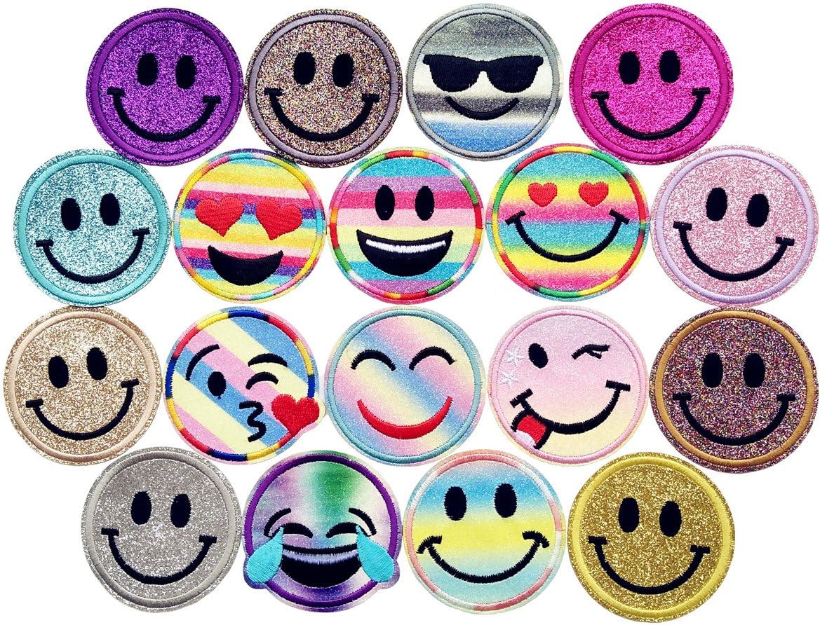 Qingxi Charm Assorted Cute Expressions Sewing on/Iron on Embroidered Patches Clothes Dress Hat Pants Shoes Curtain Sewing Decorating DIY Craft Embarrassment Applique Patches (Mixed Faces 18pcs)