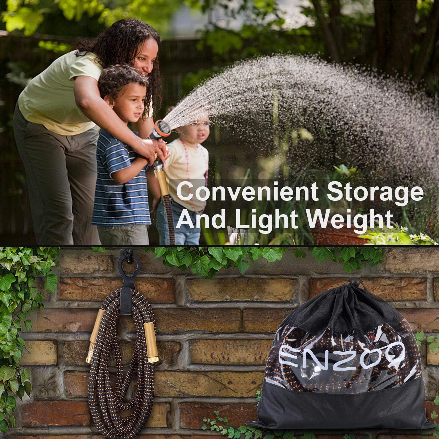 ENZOO Garden Hose Expandable- 4-Layers Latex/Superior Strength 3750D/3/4 Strong Brass Connectors/2-Way Pocket Flexible Splitter with 10 Function Zinc Spray Nozzle (50 Feet) : Garden & Outdoor