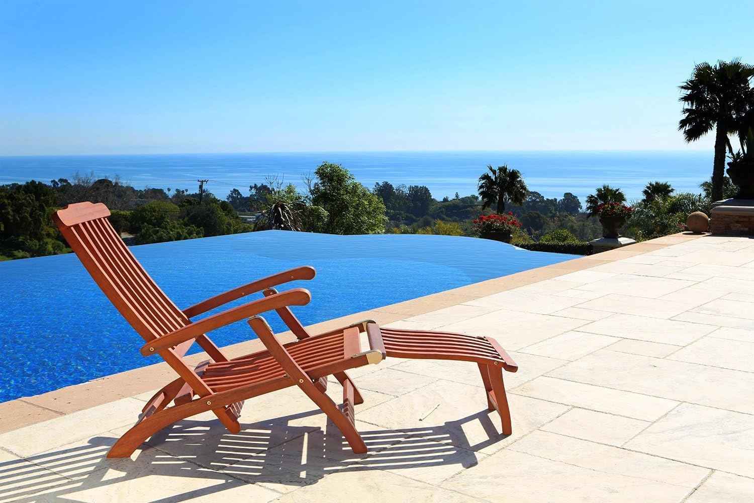 Lounge Chair Folding Recliner Outdoor Wood Pool Patio Beach Yard Lounger Summer: Kitchen & Dining
