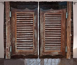 Ambesonne Western Curtains, Antique Themed Traditional Rustic Wild West Swinging Wooden Cowboy Bar Saloon Door, Living Room Bedroom Window Drapes 2 Panel Set, 108 X 84 Inches, Dark Brown