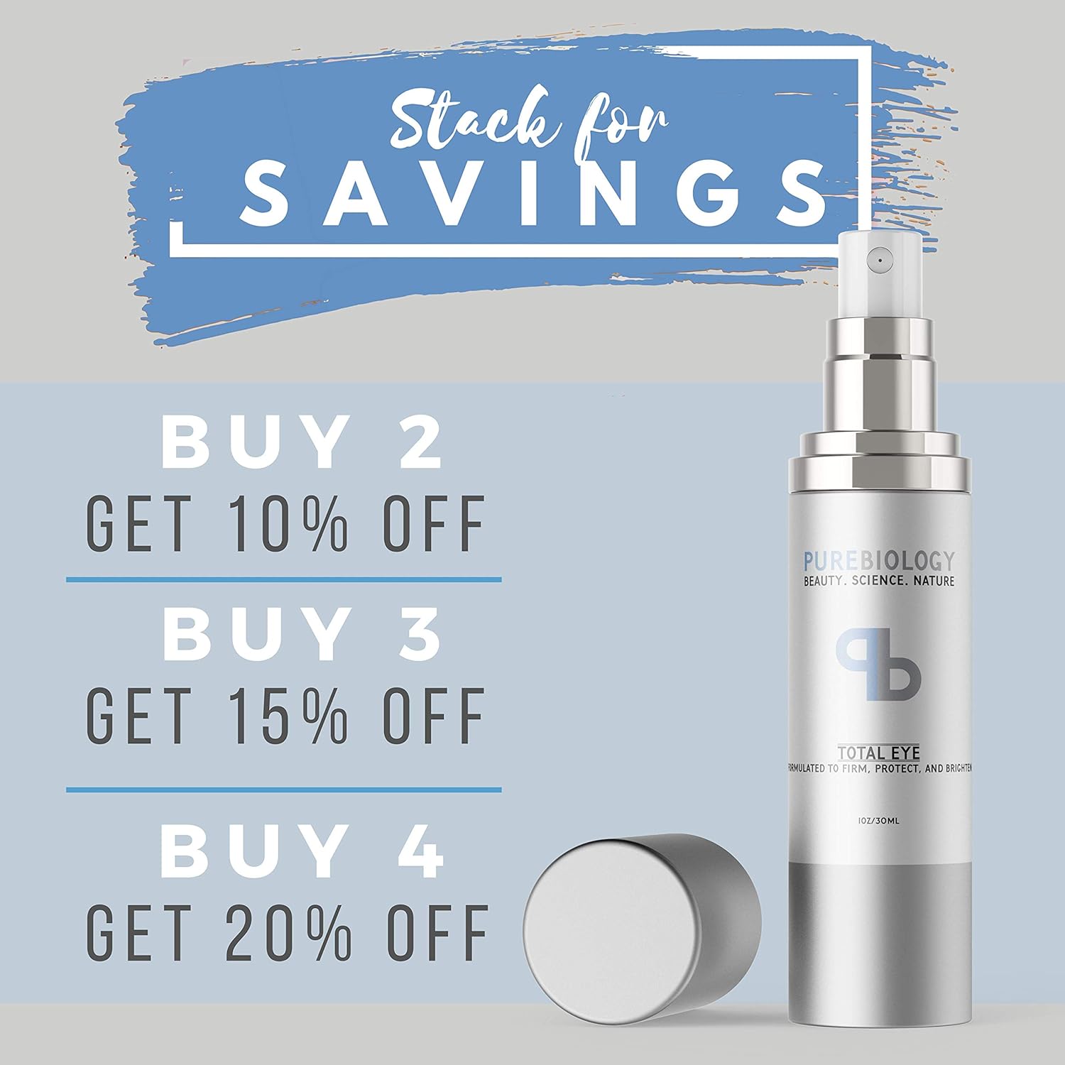 Pure Biology Total Eye Cream with Hyaluronic Acid, Baobab Oil & Anti Aging Complexes to Reduce Dark Circles, Puffiness, Under Eye Bags, Wrinkles & Fine Lines for Men & Women: Beauty