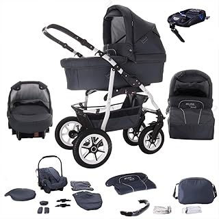 Bebebi Bellami | ISOFIX Basis & Autositz | 4 in 1 Kombi Kinderwagen | Hartgummireifen | Farbe: Bellagrey
