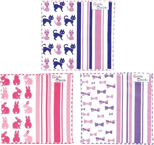 Amazon Co Jp ミヤモトタオル 子供ハンカチ Acchi Coochi 3枚セット 女の子セット 1 15 15cm ホーム キッチン