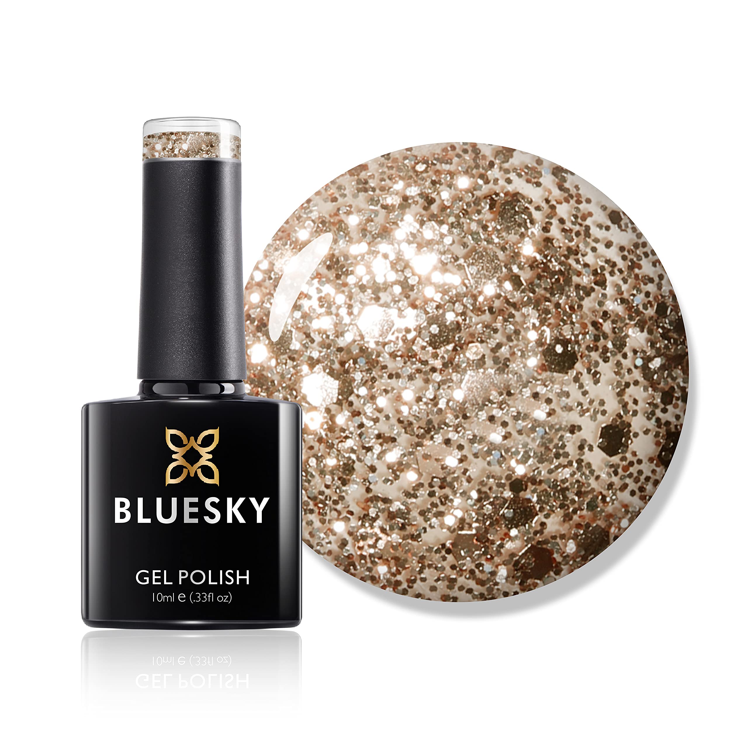 Bluesky Gel Nail Polish, Gold Button DC002, Glitter, Long Lasting, Chip Resistant, 10 ml (Requires Drying Under UV LED Lamp)