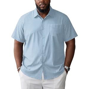 Poriff Mens Big and Tall Button Down Shirts Short Sleeve Plus Size (1X-5X)