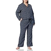 Amazon Essentials Women's Flannel Long-Sleeve Button Front Shirt and Pant Pajama Set