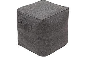 QILLOWAY Indoor/Outdoor Inflatable Stool, Ottoman Pouf Cube 16",All Weather Foot Rest for Camping or Home (Charcoal Grey/Black)