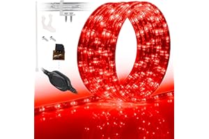 WYZworks 216LEDs, 20ft LED Outside Rope Lights, Waterproof Permanent Outdoor ETL Certified Connectable Clear Tube, Christmas Palm Tree Holiday Decorative Landscape Patio Accent Lighting - Red