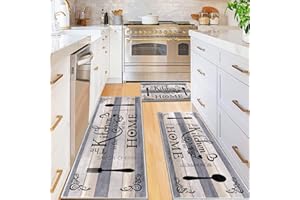 Vaukki Boho Kitchen Rug Sets 3 Pieces, Washable Kitchen Mats for Floor, Non Slip Soft Kitchen Area Rug Floor Mat for Kitchen, Laundry Room and Hallway (Grey and Beige, 20''x32''+20''x47''+20''x59'')