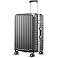 LUGGEX Aluminum Frame Luggage with Spinner Wheels, Zipperless Polycarbonate Hard Shell Suitcase, Trunk Medium 24 Inch, Charcoal Metallic