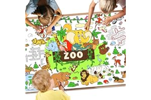 DRUNZE Giant Coloring Poster,35x72Inch Zoo Animal Activity Drawing Paper Coloring Table Cover,DIY Zoo Poster Table Cloth Art Crafts Coloring Mat for Kids,Home Classroom Party Decorations Suppiles