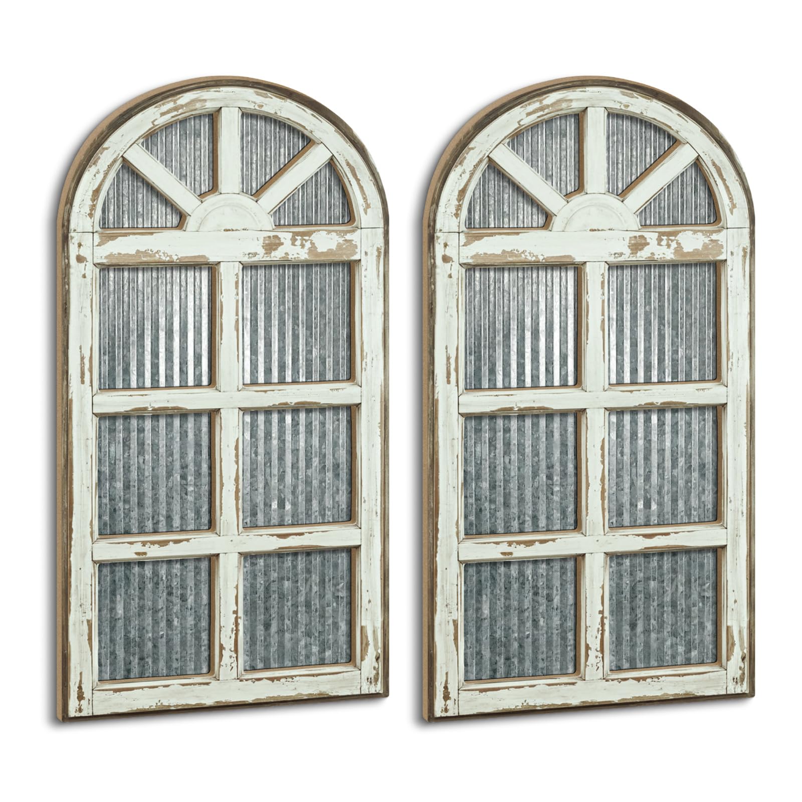 Photo 1 of Putuo Decor Weathered White Arched Window Wall Decor, Distressed Wood Hanging Frame for Farmhouse or Cottage Style Walls Weathered White