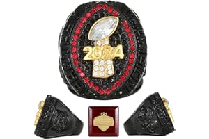HuangouSA 2024 Fantasy Football Championship Ring with Wooden Box League Champion Trophy Rings Premium Award for Winner