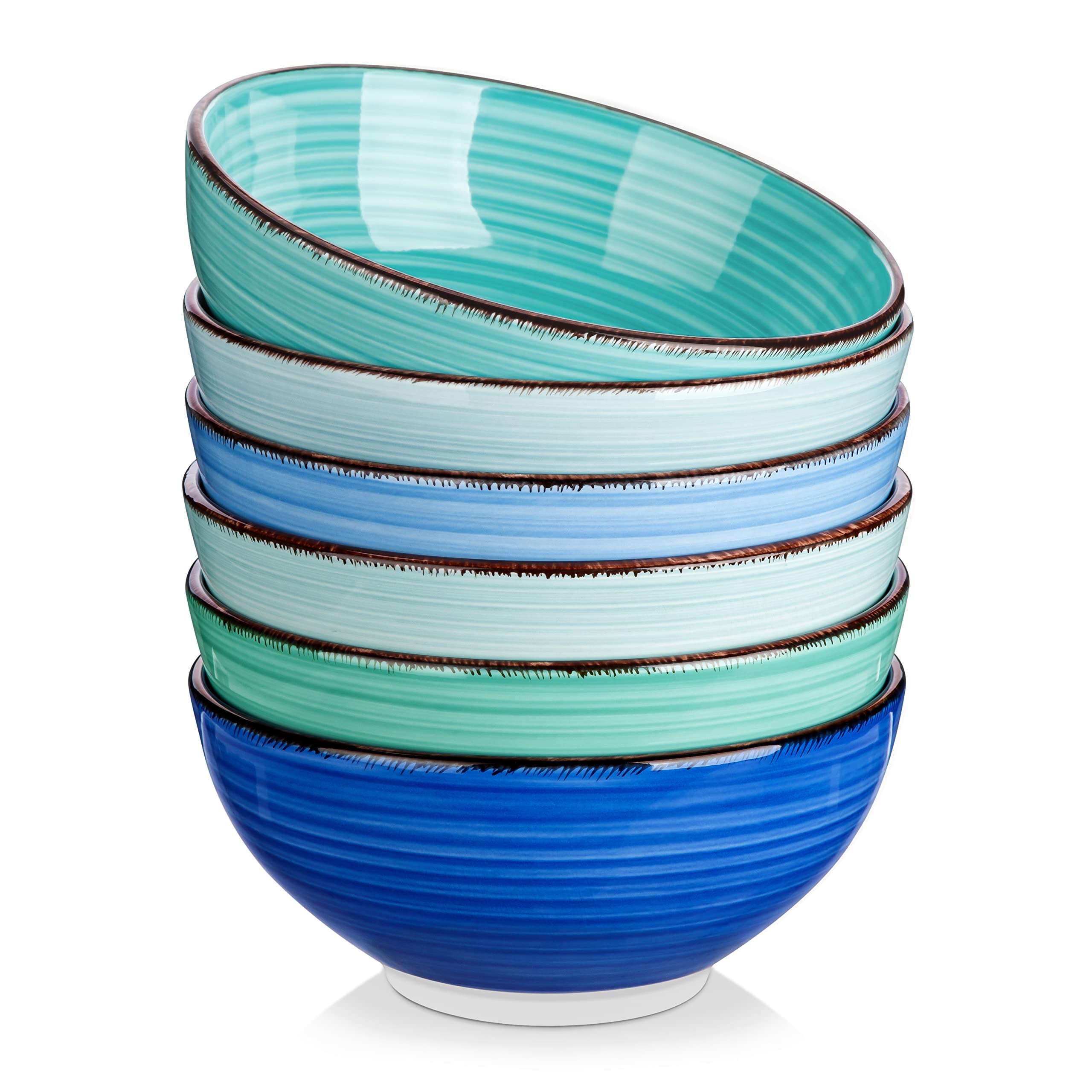 Photo 1 of vancasso Bonita 27 Oz Cereal Bowls Set of 6, Blue Ceramic Bowls for Kitchen, 6 Inch Soup Bowls, Dishwasher & Microwave Safe
