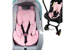 Honeau 3in1 Reversible Carseat Head Body Support Newborn,3D Minnky Infant Car Seat Insert,Extra Soft Breathable Baby Car Seat Pillow Cushion Boys Girls,fit Stroller,Bouncer,Swing(Pink)