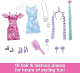 Barbie Fun & Fancy Hair Doll Extra-Long Colorful Hair Pink Dress 10 Accessories view 3