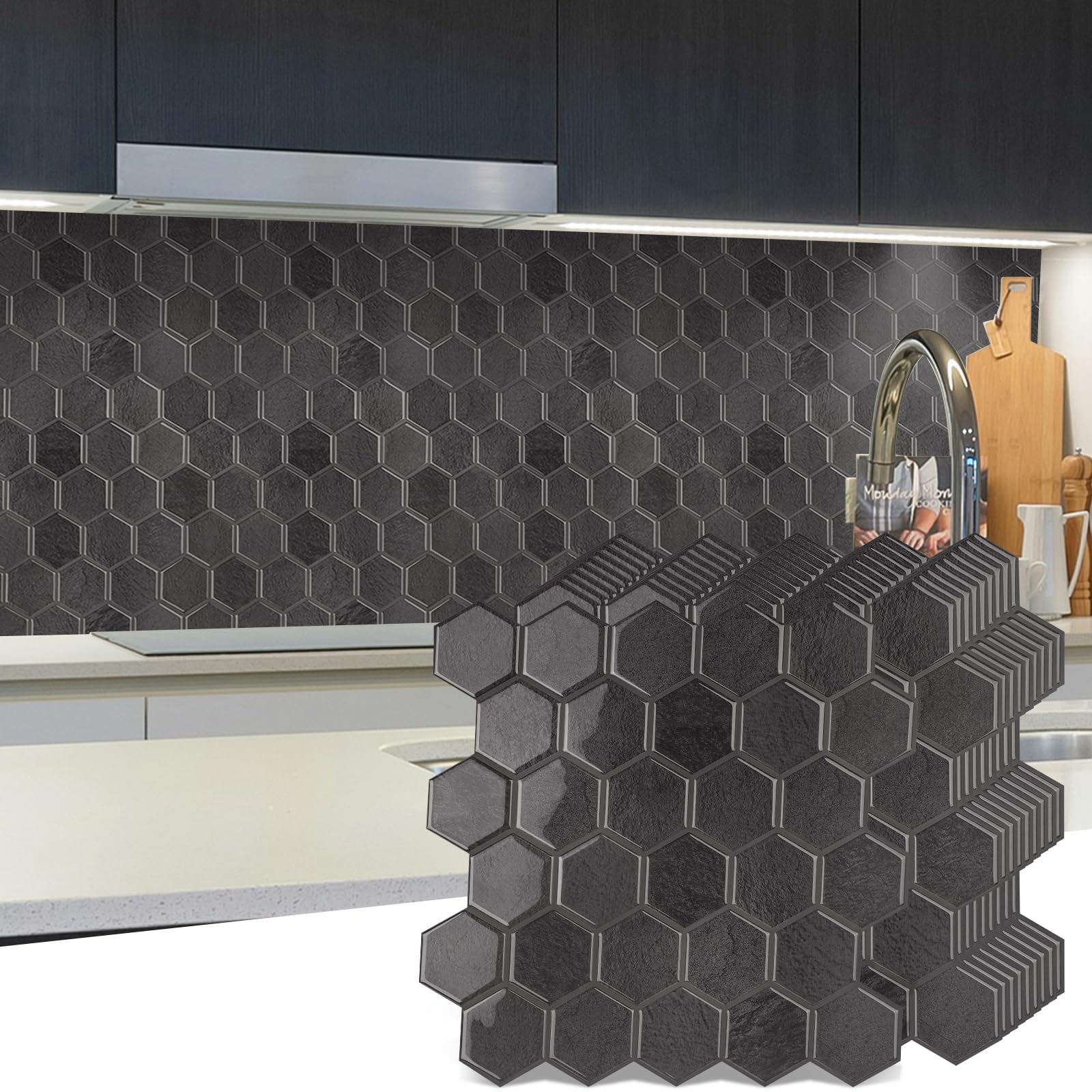 Photo 1 of WalDecoo 10-Sheet Hexagon Peel and Stick Backsplash for Kitchen, New Upgrade Premium Extra Thicker Design 3D Self Adhesive Wall Tiles, Large Stick on Tiles for Kitchen and Bathroom (12" x 12")