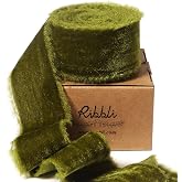 Ribbli Moss Green Velvet Ribbon 1.5 Inch Handmade Frayed Vintage Christmas Ribbon for Gift Wrapping Christmas Tree Ornament Wreath Craft Home Decor -3 Yards