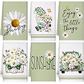 Boyiee Set of 6 Daisy Kitchen Towels Spring Floral Gnome Dishtowels Flower Rustic Tea Towels Absorbent Forest Green Hand Wash Cloth 24"x16" for Farmhouse Kitchen Bathroom Housewarming Gift