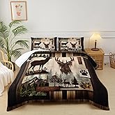 lneffble Deer Comforter Set Queen Size，Lodge Quilt Set Full/Queen Size, Rustic Cabin Bedding Set Black Deer，Deer Themed Bedroom Decor with 1 Comforter with 2 Pillow Case