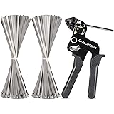 200PCS Stainless Steel Cable Ties and Metal tie wrap Gun,Zip Tie Tool,Cable Tie Gun for Stainless Steel Cable Ties, 4.6 * 270