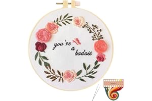 ORANDESIGNE Funny Embroidery Kit for Beginners, Stamped Cross Stitch Kits for Beginners Adults Patterned Needlepoint Embroidery Hoops Cloth Color Thread Floss Flowers Plants Cactus