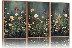 SIGNINART Vintage Floral Framed Canvas Wall Art, Dark Moody Wildflowers Wall Decor, Boho Abstract Flowers Artwork, Colorful Botanical Aestheticrt Art Paintings for Bedroom Living Room Office 16"x24"x3