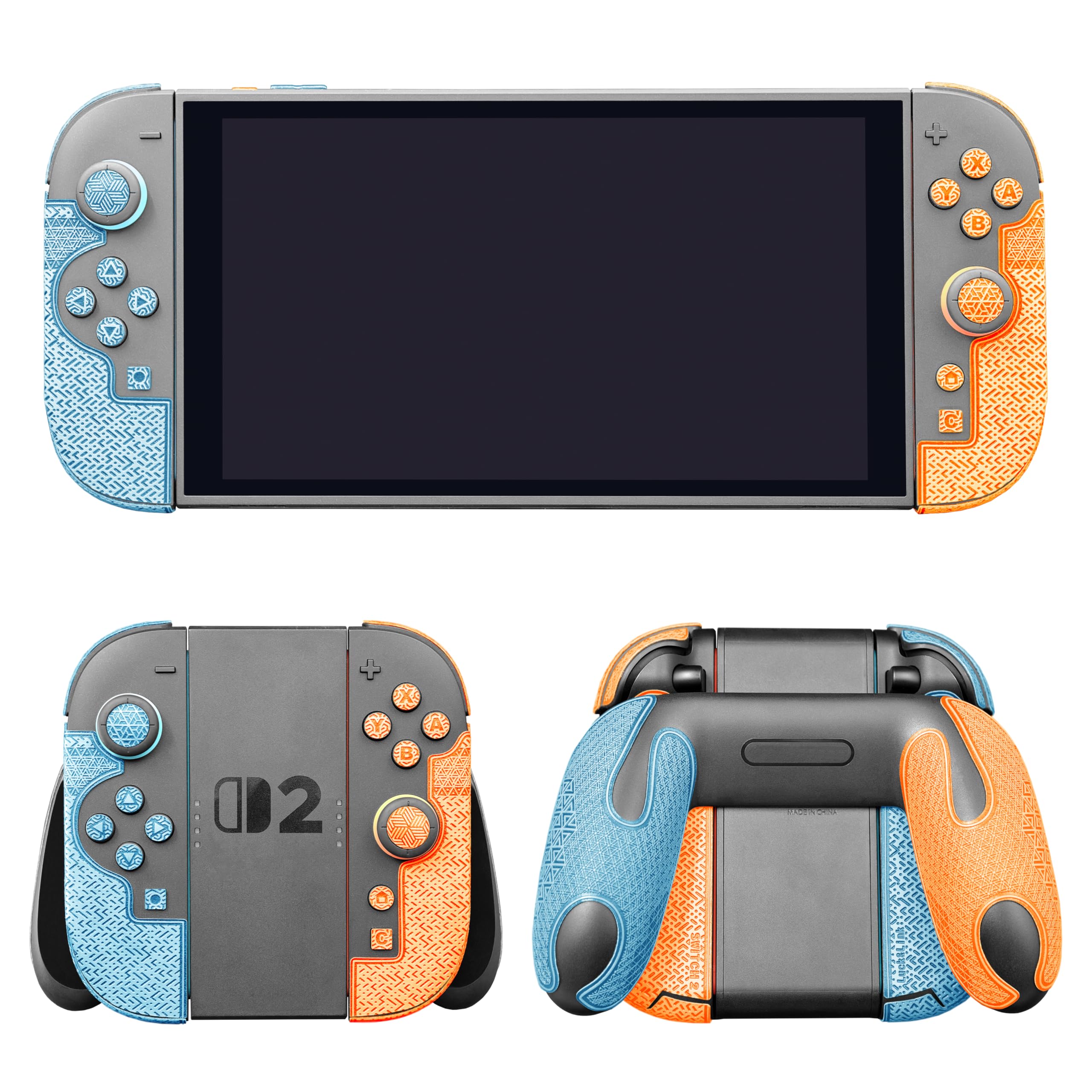 Luck&Link Controller Grip Kit for Nintendo Switch 2, Textured Skin, Anti-Skid, Sweat-Absorbent. Compatible with Joy-Con 2 controllers, featuring handle grips, buttons,triggers (Ultra - Blue Orange)