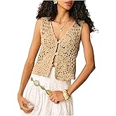 GORGLITTER Women's Crochet Vest Top Boho Hollow Out Button Down V Neck Sleeveless Fall Dressy 2025 Sweater Tank