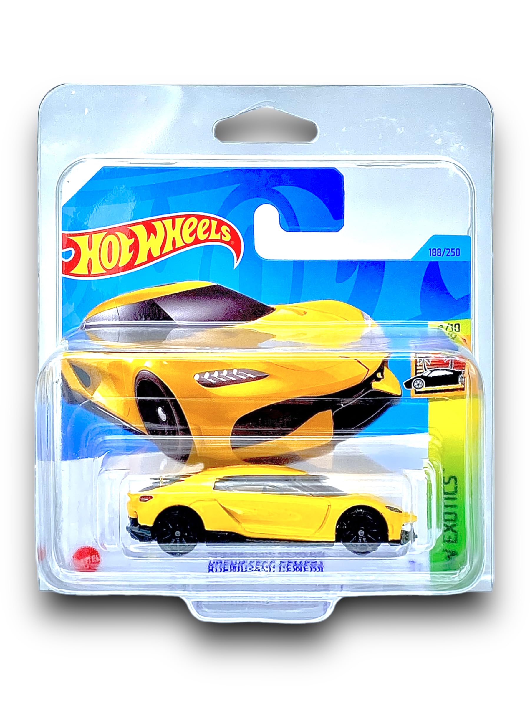 Hot Wheels Koenigsegg Gemera (Yellow) 4/10 HW Exotics - 2023-188/250 (Short Card) - COMES IN A KLAS CAR KEEPER PROTECTIVE COLLECTORS CASE - HKH95