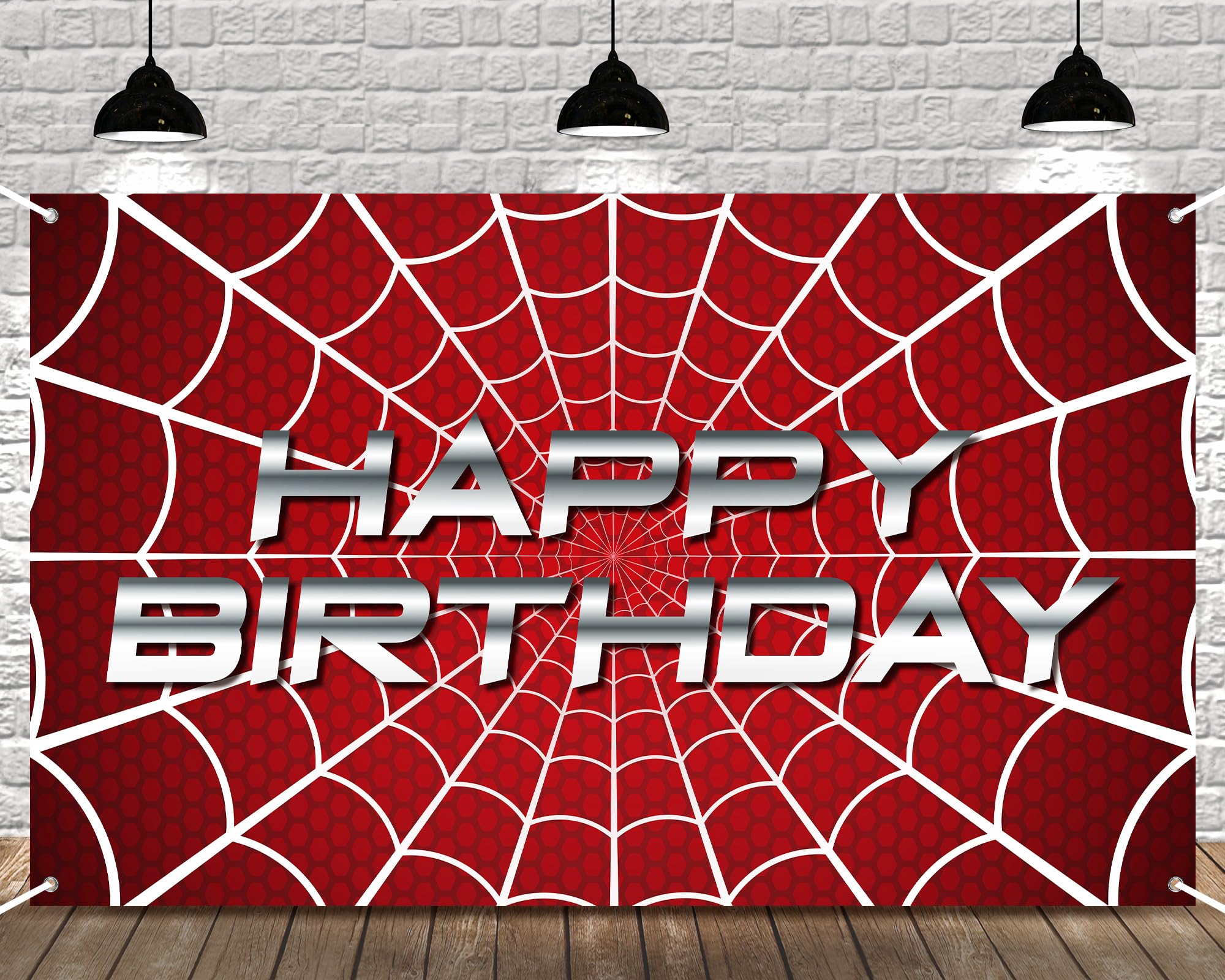 Photo 1 of HunnmingRe Happy Birthday Spider Web Backdrop Party Decoration Supplies Theme Banner Backdrop Decor for Birthday Party Photography Background Photo Props (5.9 x 3.6 ft)