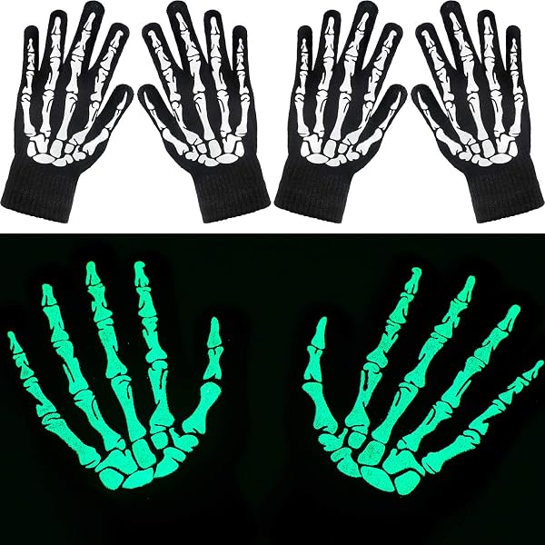 Whaline 4 Paar Skelett-Handschuhe – Leuchten Im Dunkeln, Unisex, Für Halloween & Cosplay (halbfinger & Vollfinger)