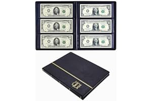 Ettonsun Leather 60-Pocket Dollar Bill Holders for Collectors Paper Money Album Currency Collection Supplies Book Travel Banknote Stamp Storage,Collection Folder for paper souvenirs, Black