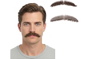 BROMOBIZ Realistic Human Hair Mustache & Beard for Men, Thick Fake Beard with Invisible Lace, Fake Mustache Ideal for Cosplay, Halloween Costumes, and Themed Parties (Brown)