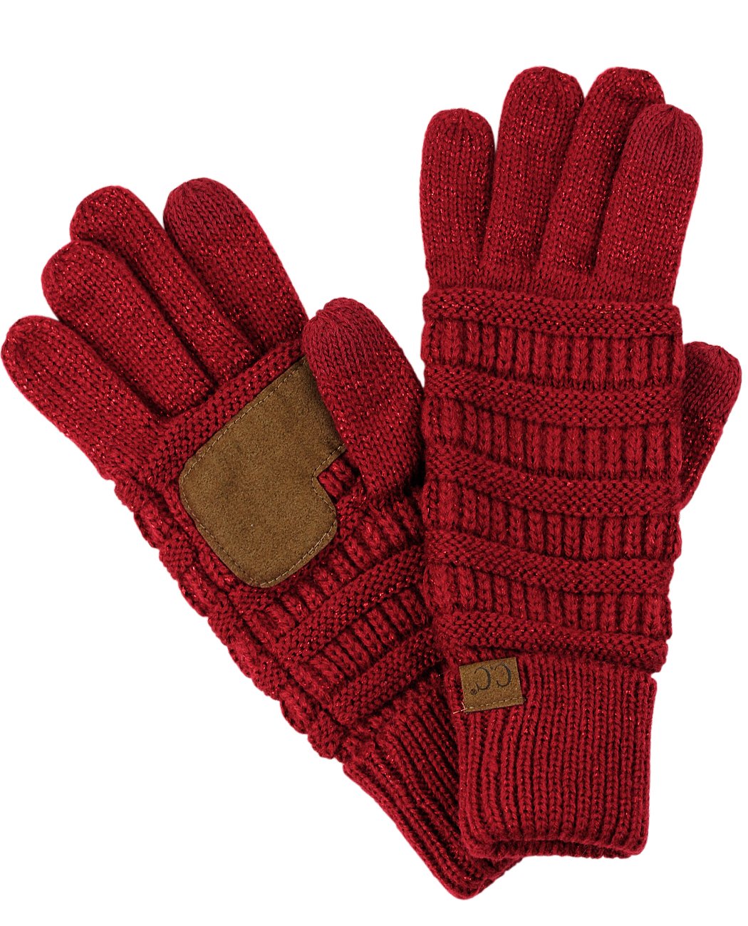 C.C Unisex Cable Knit Winter Warm Anti-Slip Touchscreen Texting Gloves, Burgundy Metallic, One Size