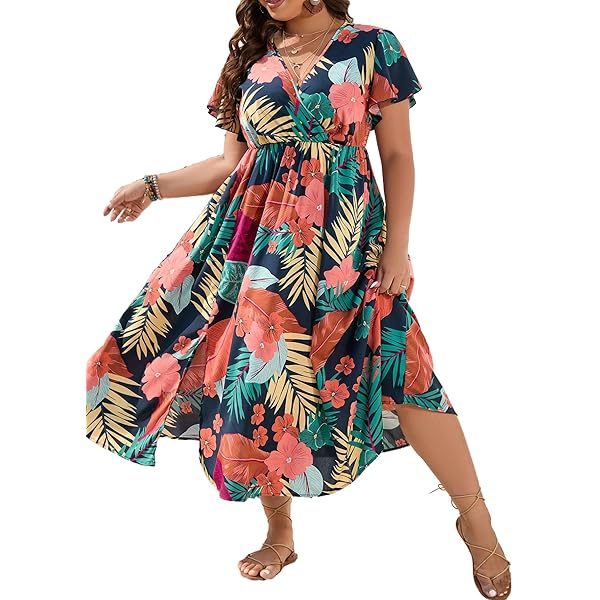 Amazon.com: Floerns Women's Plus Size Boho Sleeveless Halter Neck Tie Back  A Line Long Dress Black Multi 0XL : Clothing, Shoes & Jewelry
