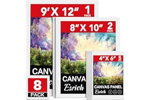 ESRICH Canvases for Painting 8Pack Painting Canvas with 9x12,8x10,4x6,Canvas Panels for Oil Paint,Watercolor,Acrylic Paint,Gouache and Tempera.
