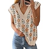 ZESICA Women's Floral Sleeveless Sweater Vest 2026 Summer Oversized Cap Sleeve V Neck Loose Knit Tank Tops Casual Outfits