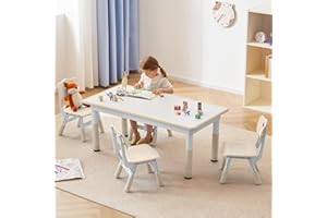 GITAWUSA Kids Study Table and Chairs Set, Height Adjustable Toddler Table and Chair Set for Kids Ages 3-8, Graffiti Desktop (Burlywood - 1)