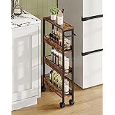 CHOEZON 4-Tier Slim Storage Cart, 5.1'' Kitchen Serving Trolley, Slim Rolling Cart with Handle and Guard Rails, Slim Cabinet for Small Spaces, for Dining Room, Rustic Brown and Black TTC01BF
