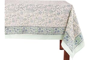 ATOSII Aster Blue 100% Cotton Square Boho Fall Tablecloth, Handblock Floral Table Cloth Linen for Kitchen Dining I Parties Wedding Outdoors Christmas Thanksgiving I Fall Home Decor 60 X 60 Inches