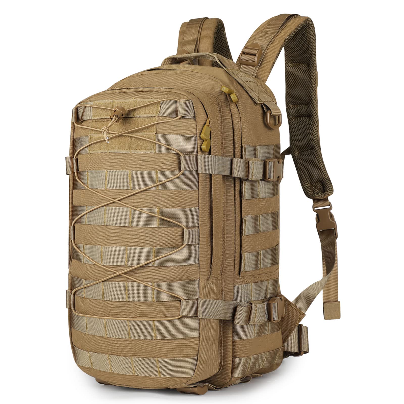 HUNTVP Military Backpack, 20L Tactical Rucksack Small Work Bag Molle Daypack Assault Army Motorcycle Backpacks for Men Women Camping Cycling School Travel Hiking Trekking Hunting Sport(20l-Brown)