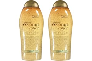 OGX Smoothing + Coconut Coffee Exfoliating Body Scrub with Arabica Coffee & Coconut Oil, Moisturizing Body Wash for Dry Skin,