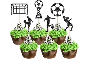 EPHLYN 24Pcs Soccer Cupcake Toppers Glitter Soccer Ball Cupcake Picks Sport Cake Decorations Football Theme Birthday Party Baby Shower Kids Boys Men Birthday Party Favors Supplies Black