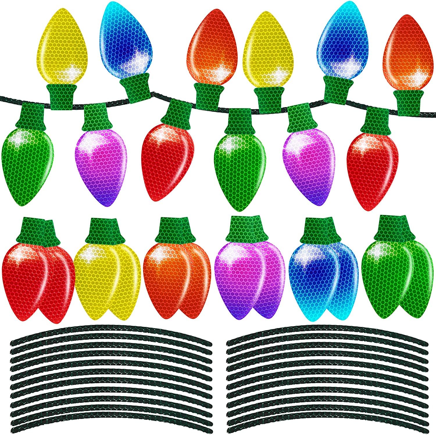 Photo 1 of 190PCS Christmas Car Refrigerator Decorations - 90 Reflective Bulb Light Shaped Magnets 100 Magnetic Wires Ornaments Set Xmas Holiday Cute Decor