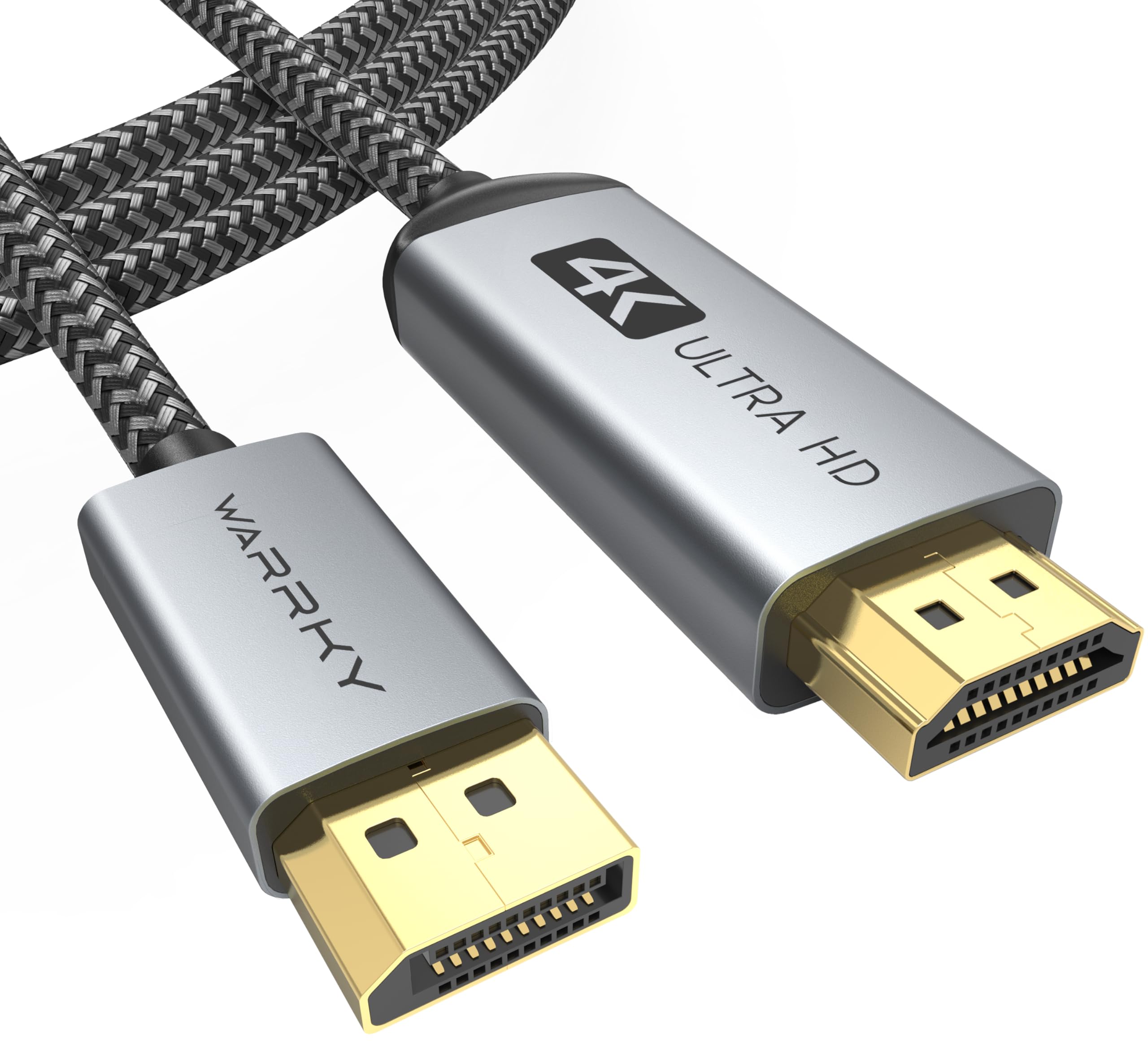 Photo 1 of WARRKY 4K DisplayPort to HDMI Cable Adapter 15FT, [Aluminum Shell, Nylon Braided] High Speed (1440P 60Hz, 1080P 120Hz) Uni-Directional DP to HDMI Cord Compatible for Dell, HP, Samsung, More
