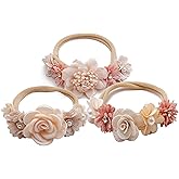 Utaly Flower Headband for Baby Girls 3pcs Elastic Baby Girl Floral Crown Newborn Infant Toddler Hair Accessories