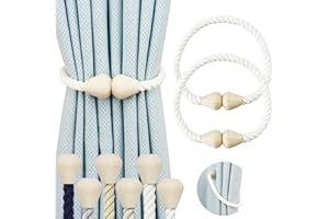 Hangtty Magnetic Curtain Tiebacks 2 Pack Cotton Boho Curtain Tie Back Decorative Rope Holdbacks for Curtains Draperies Outdoor Window Treatment Holdbacks, Cream